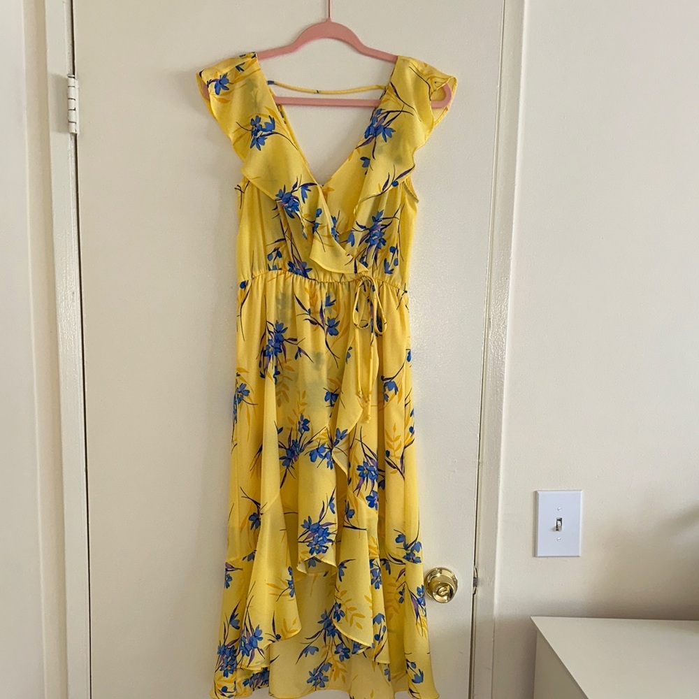 Socialite Yellow and Blue Floral High Low Dress